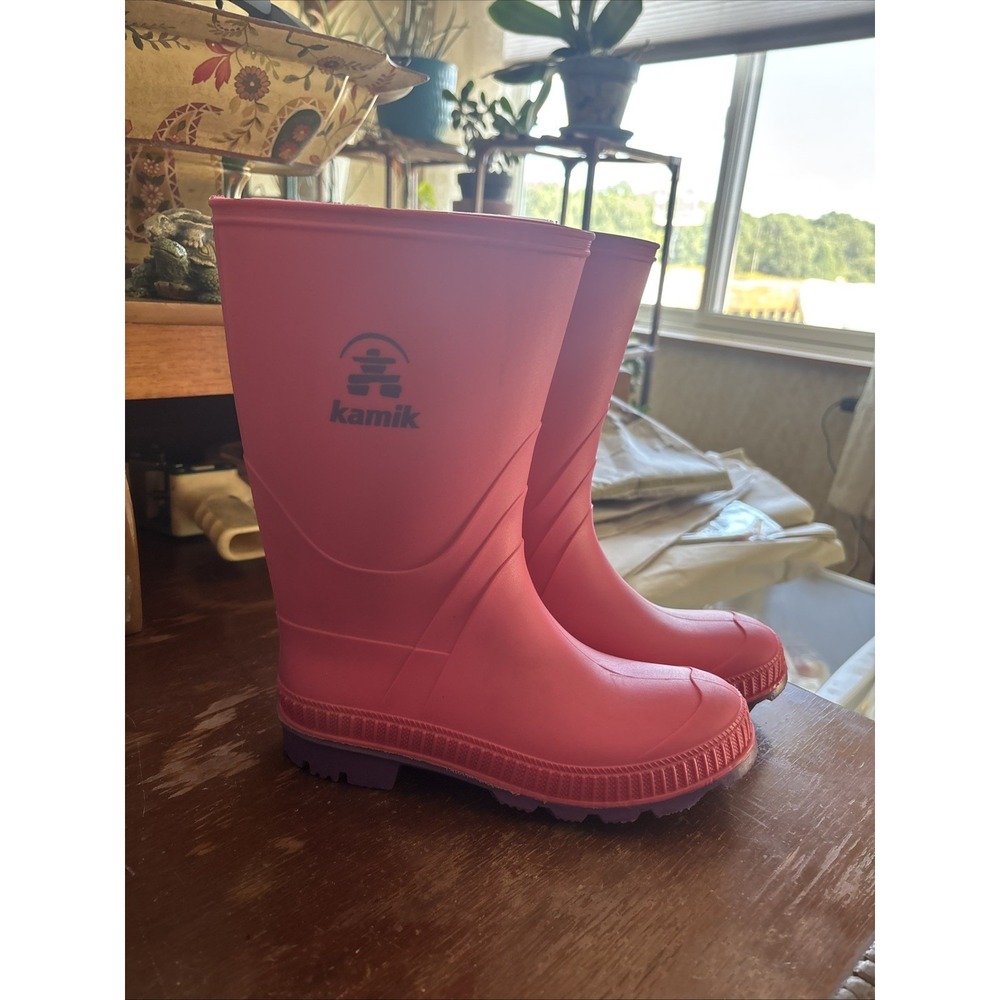 Kamik Stomp Rain Boot Pink with Purple Soles Kids Youth Size 4